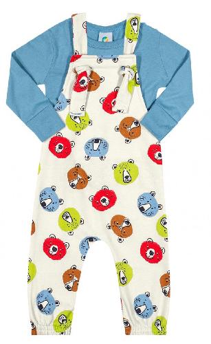 CONJ CAMISETA MANGA LONGA LISA E JARDINEIRA MOLETOM FELPADA URSOS