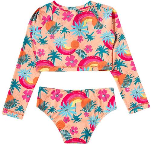 CONJ TOP MANGA LONGA FLORES E CALCINHA FLORES C/ PROTECAO UV