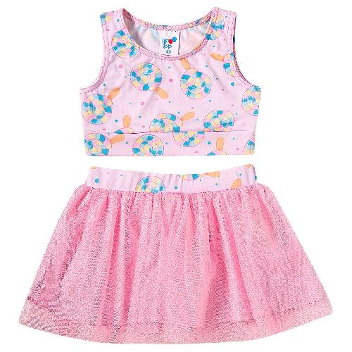 CONJ TOP PIRULITOS E SHORT SAIA TULE C/ PROTECAO UV