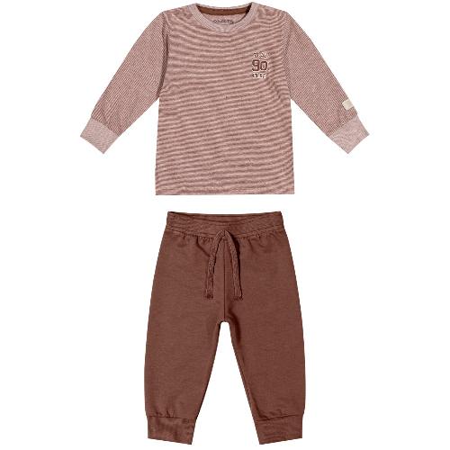 CONJ CAMISETA MANGA LONGA LISTRADA PLAY E CALCA MOLETOM S/ FELPA