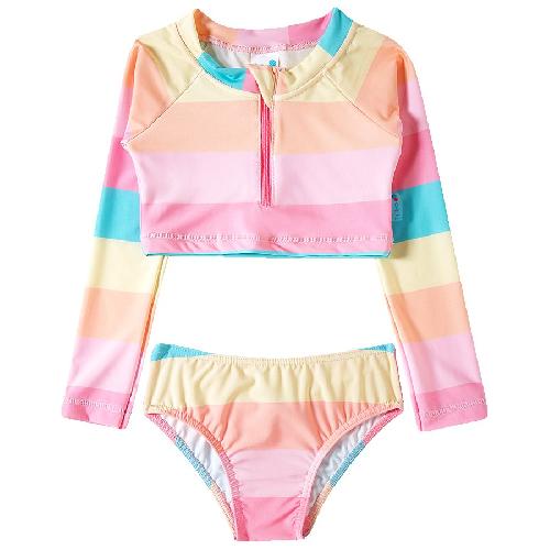 CONJ TOP MANGA LONGA LISTRADO E CALCINHA C/ PROTECAO UV