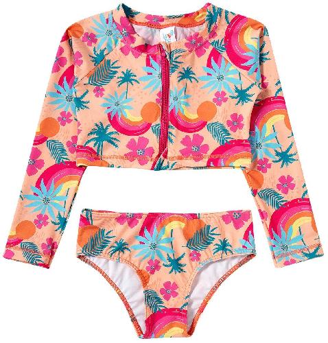 CONJ TOP MANGA LONGA FLORES E CALCINHA FLORES C/ PROTECAO UV