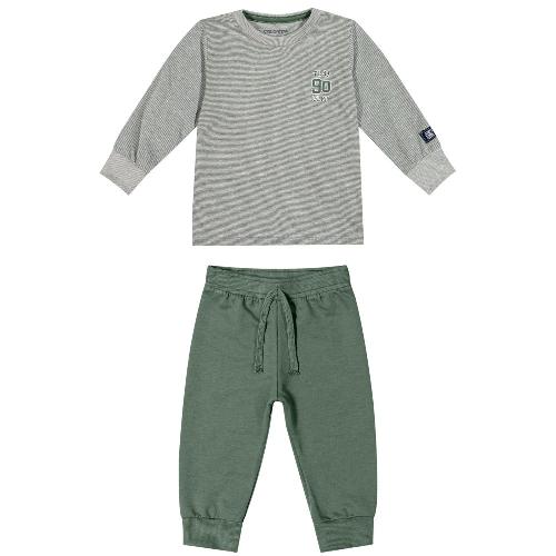 CONJ CAMISETA MANGA LONGA LISTRADA PLAY E CALCA MOLETOM S/ FELPA