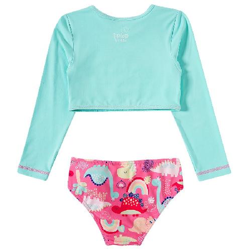 CONJ TOP MANGA LONGA DINOSSAURO E CALCINHA C/ PROTECAO UV