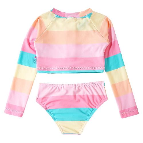 CONJ TOP MANGA LONGA LISTRADO E CALCINHA C/ PROTECAO UV