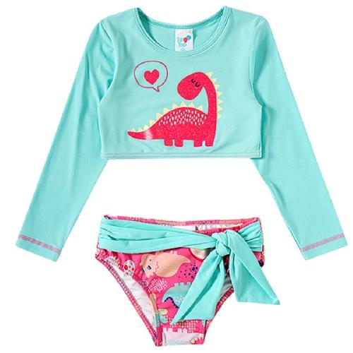 CONJ TOP MANGA LONGA DINOSSAURO E CALCINHA C/ PROTECAO UV